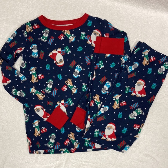 Lands end snug fit cotton long sleeve deep sea navy holiday dog cat Christmas 14 - Picture 2 of 11